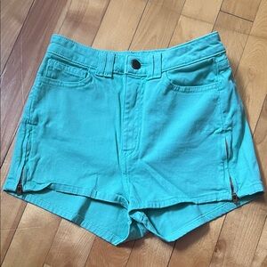 High-Waist SeaFoam Green Cotton Blend Short shorts with Side Zip Details